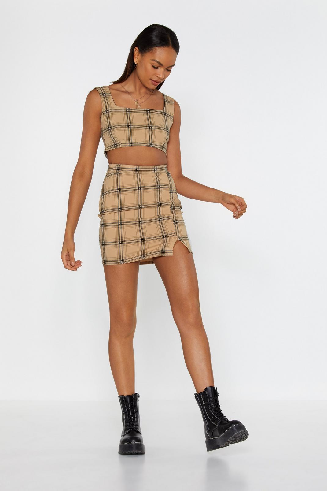 Don't Treat Me Plaid Crop Top and Skirt Set image number 1