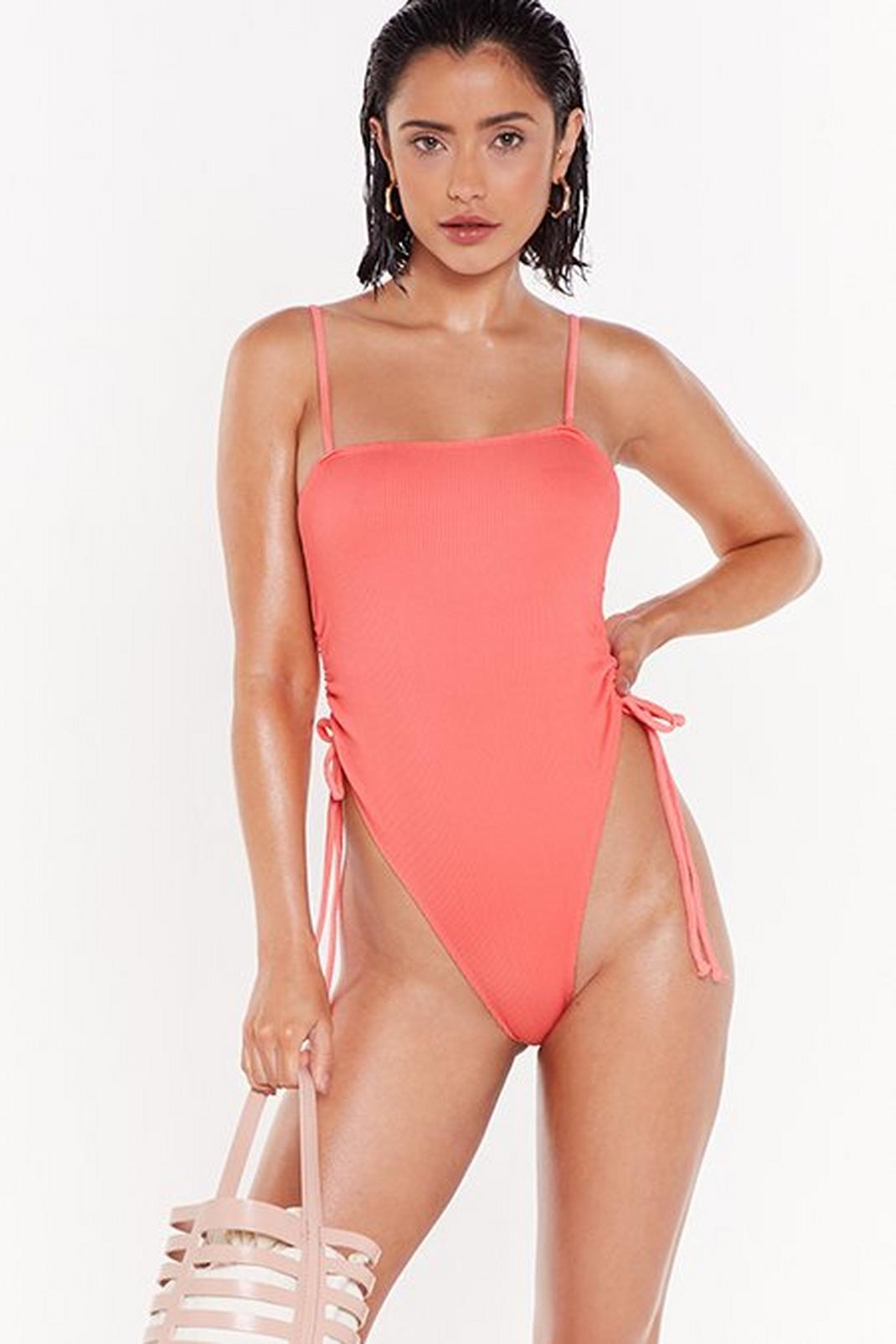 Beach Please Ruched Ribbed Swimsuit image number 1