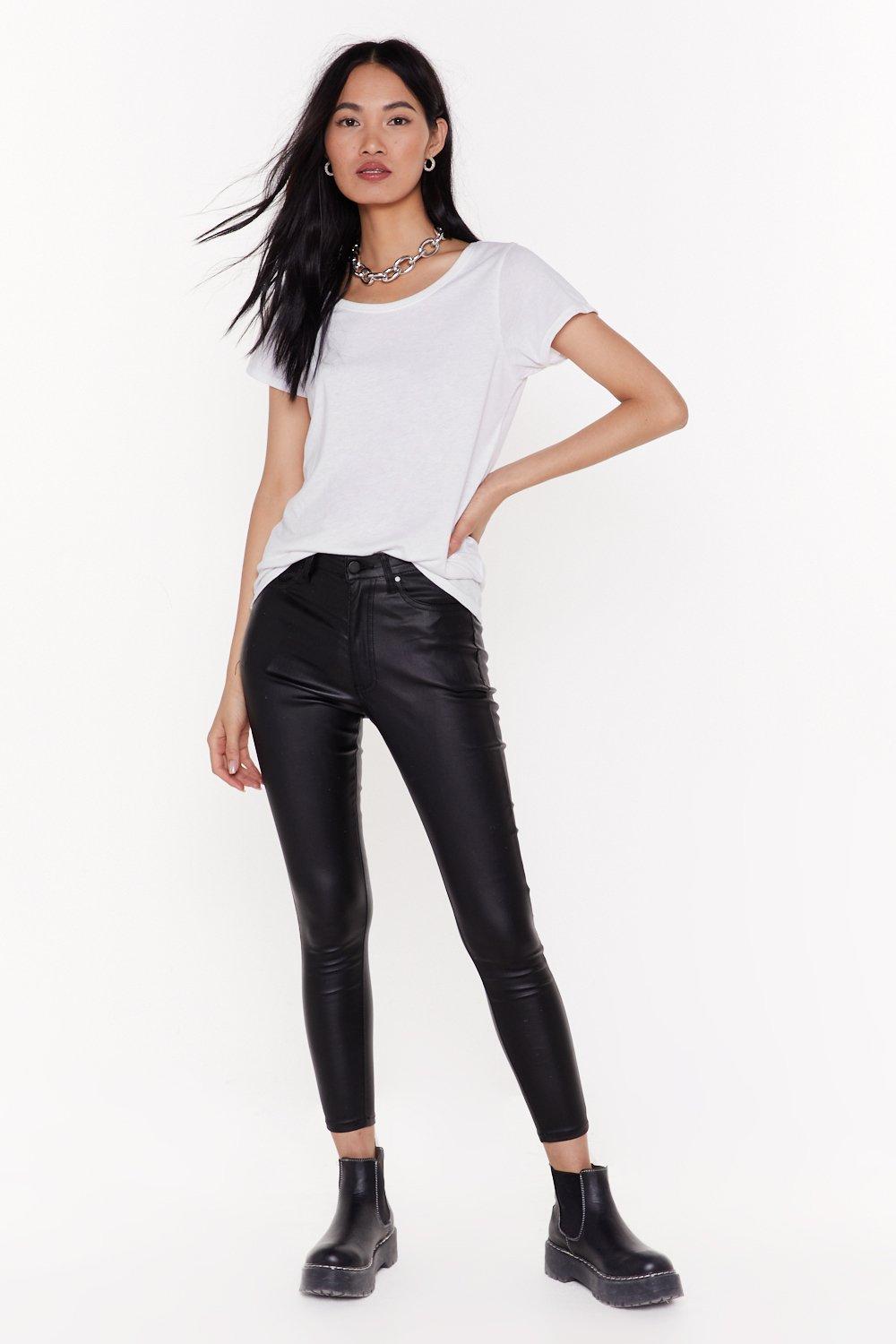 black wet look skinny jeans