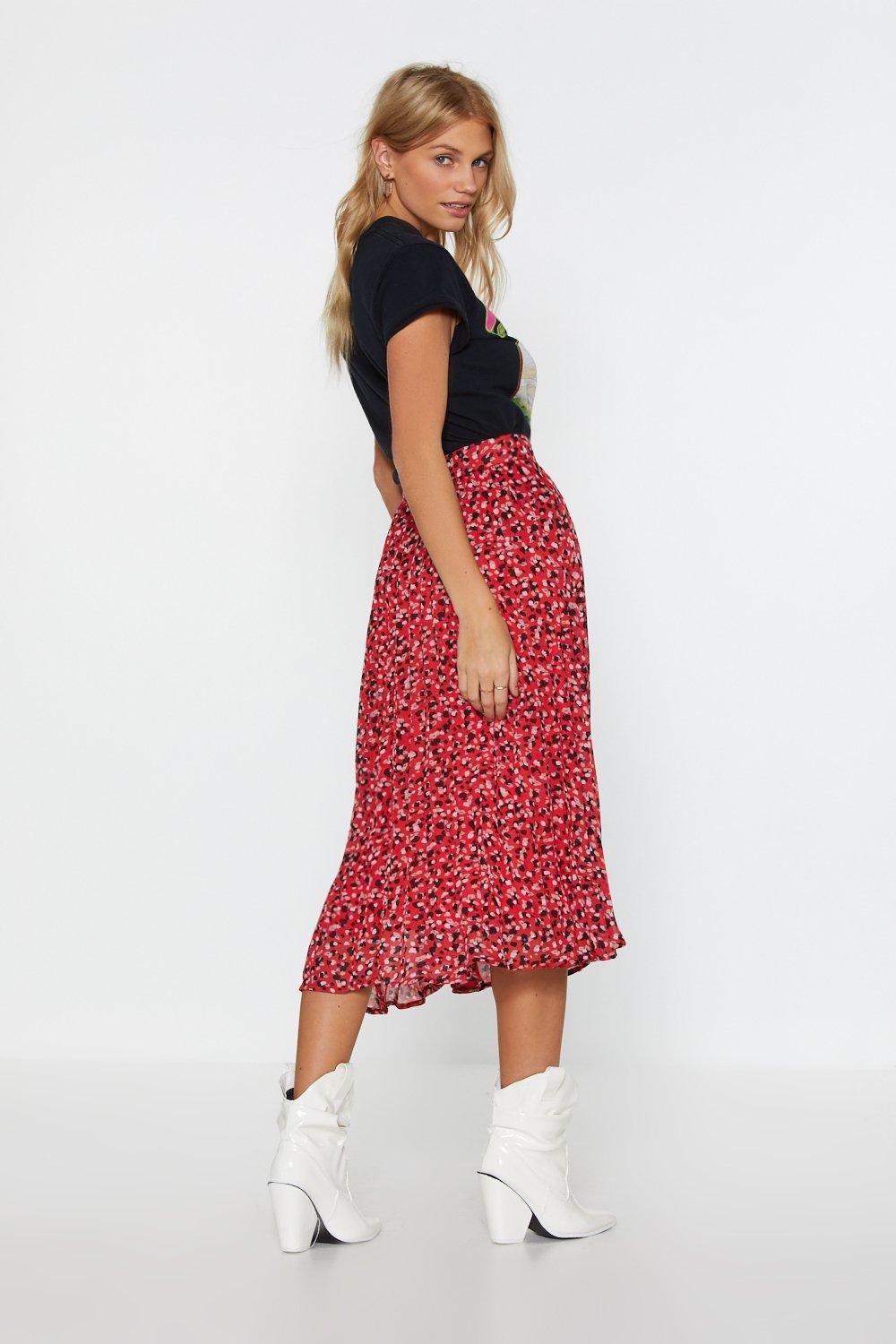 Fancy Pleat Spotty Midi Skirt