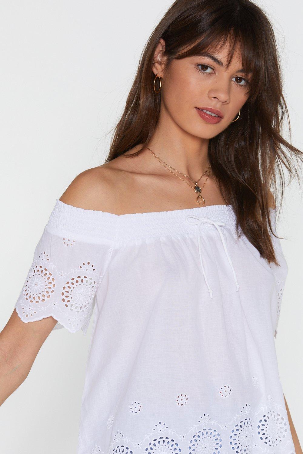 White broderie clearance bardot top