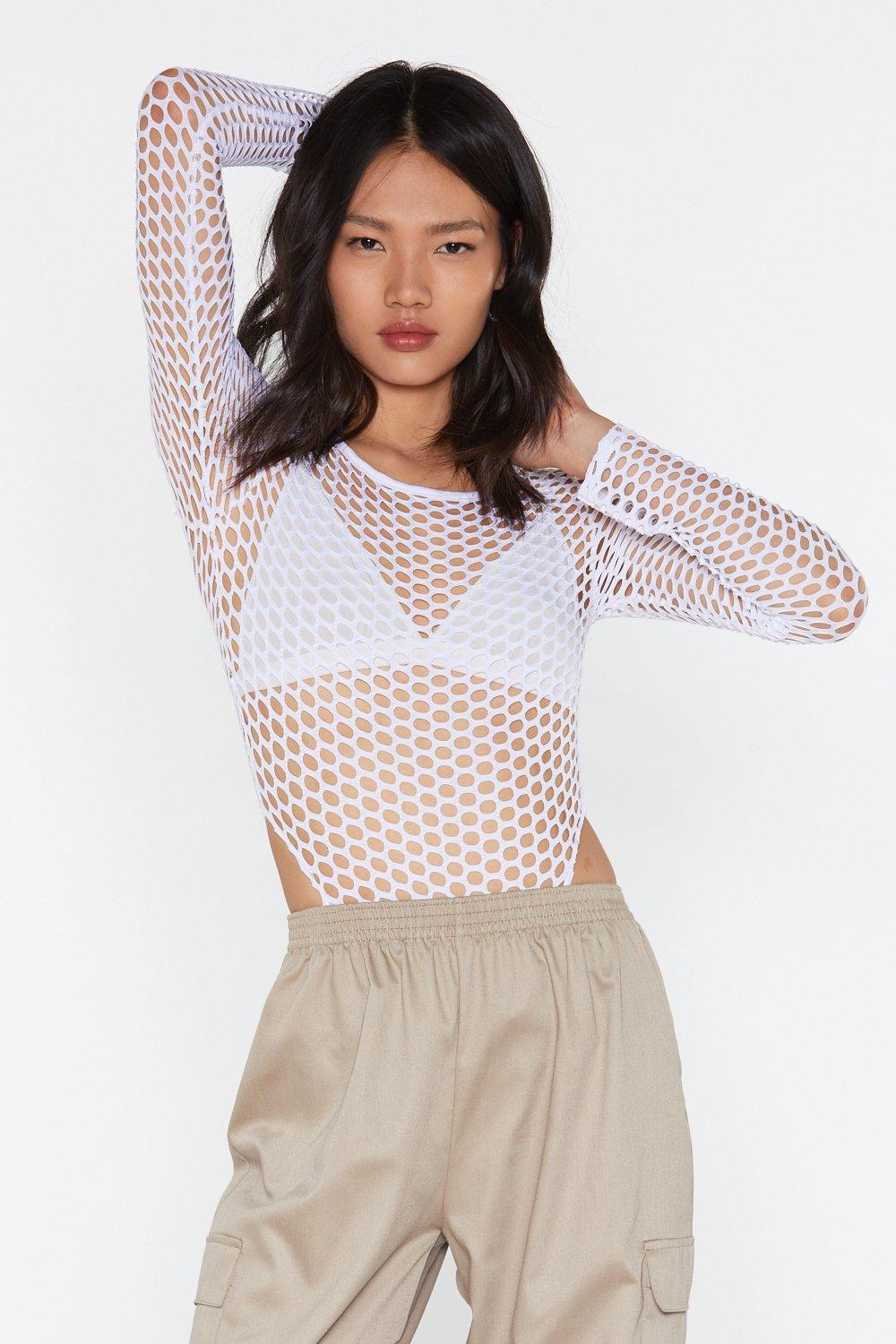 white fishnet bodysuit