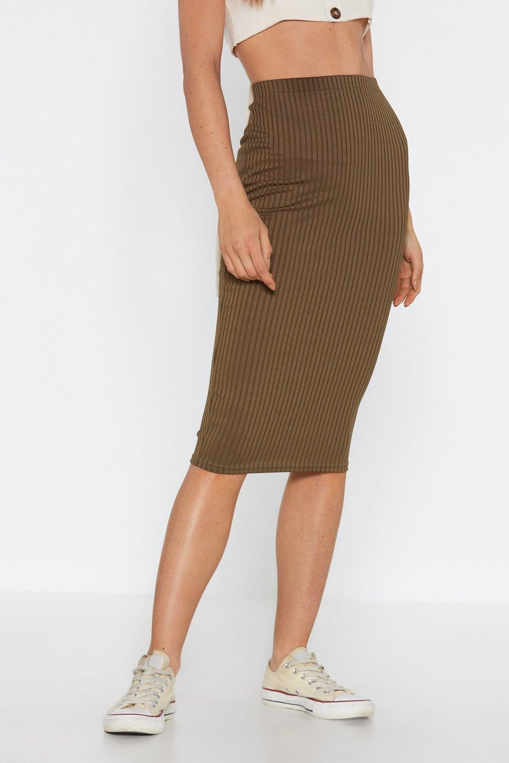 Line Down Ribbed Midi Skirt