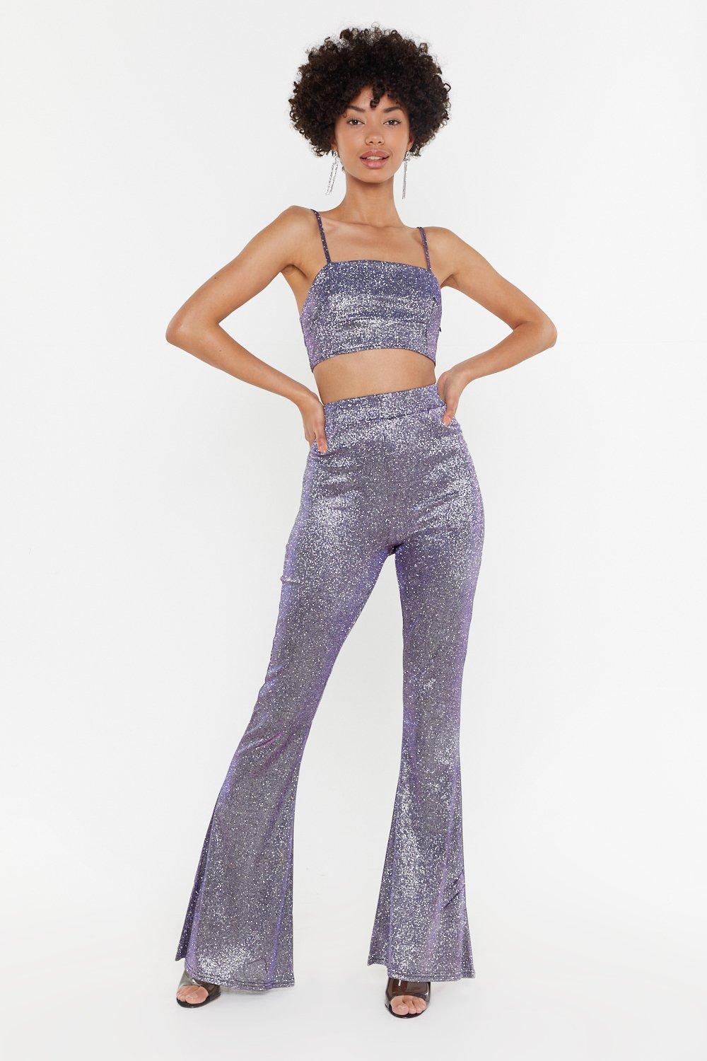 Let's Groove Glitter Crop Top and Pants Set | Nasty Gal