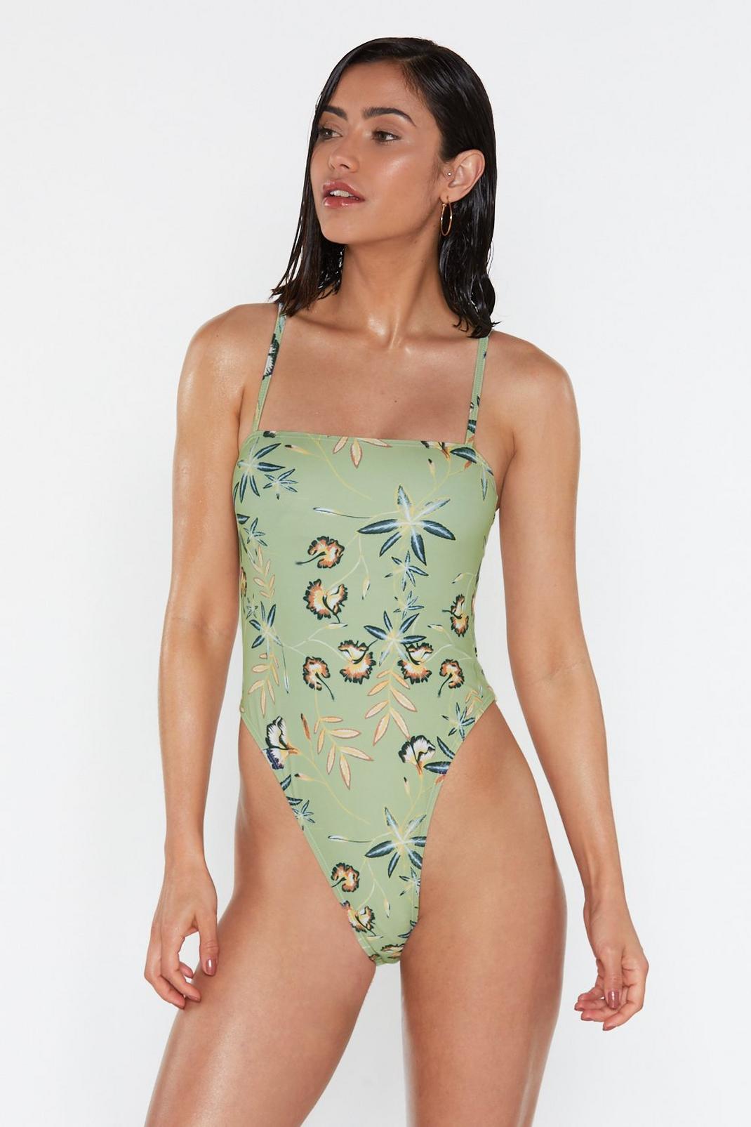 The Tide is High Lace-Up Floral  Swimsuit image number 1