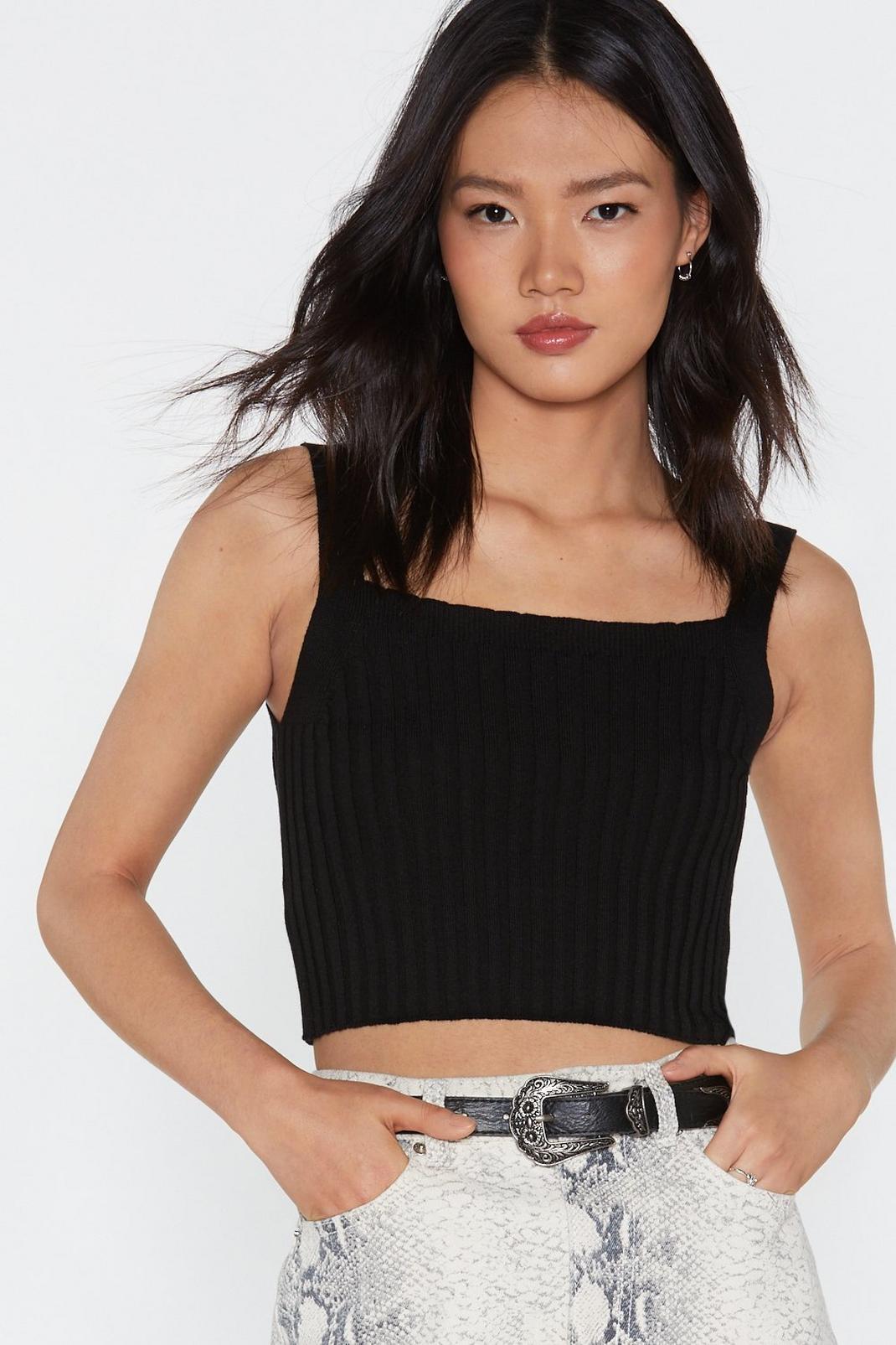 Black What's Your Angle Knit Crop Top image number 1