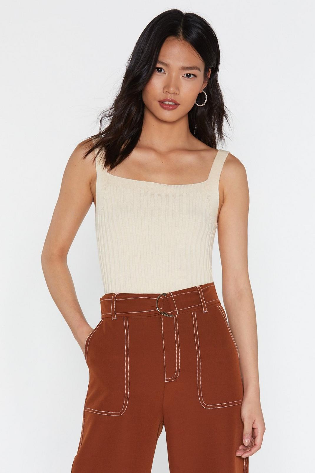 Square Neck Ribbed Knitted Crop Top image number 1