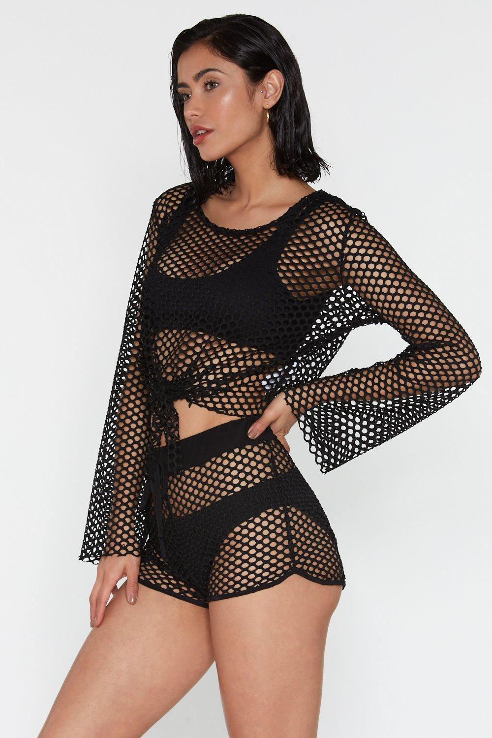 Newcotte 4 Pcs Fishnet Shorts High Waisted Mesh Short Leggings See Through  Fishnet Tights Cover up Shorts for Women