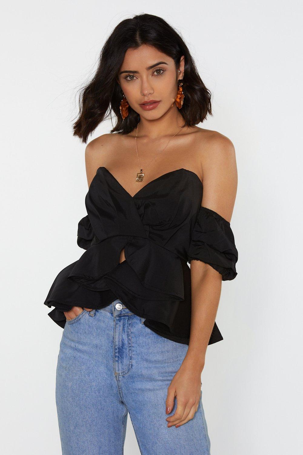 black off the shoulder ruffle top