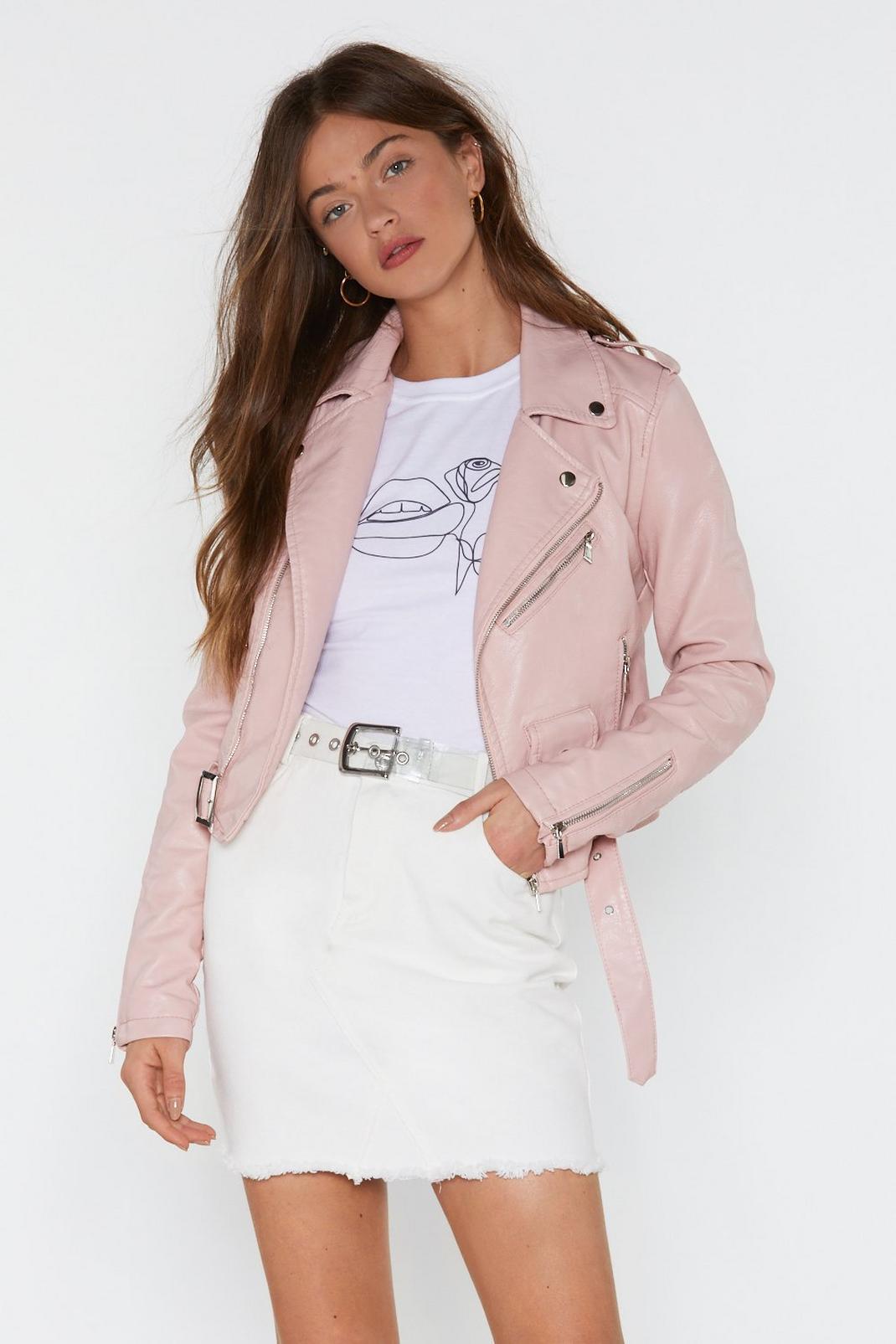 Blush Faux Leather Relaxed Biker Jacket image number 1