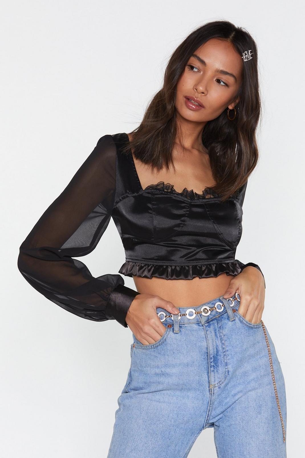 Hold Me Frill Me Satin Crop Top image number 1