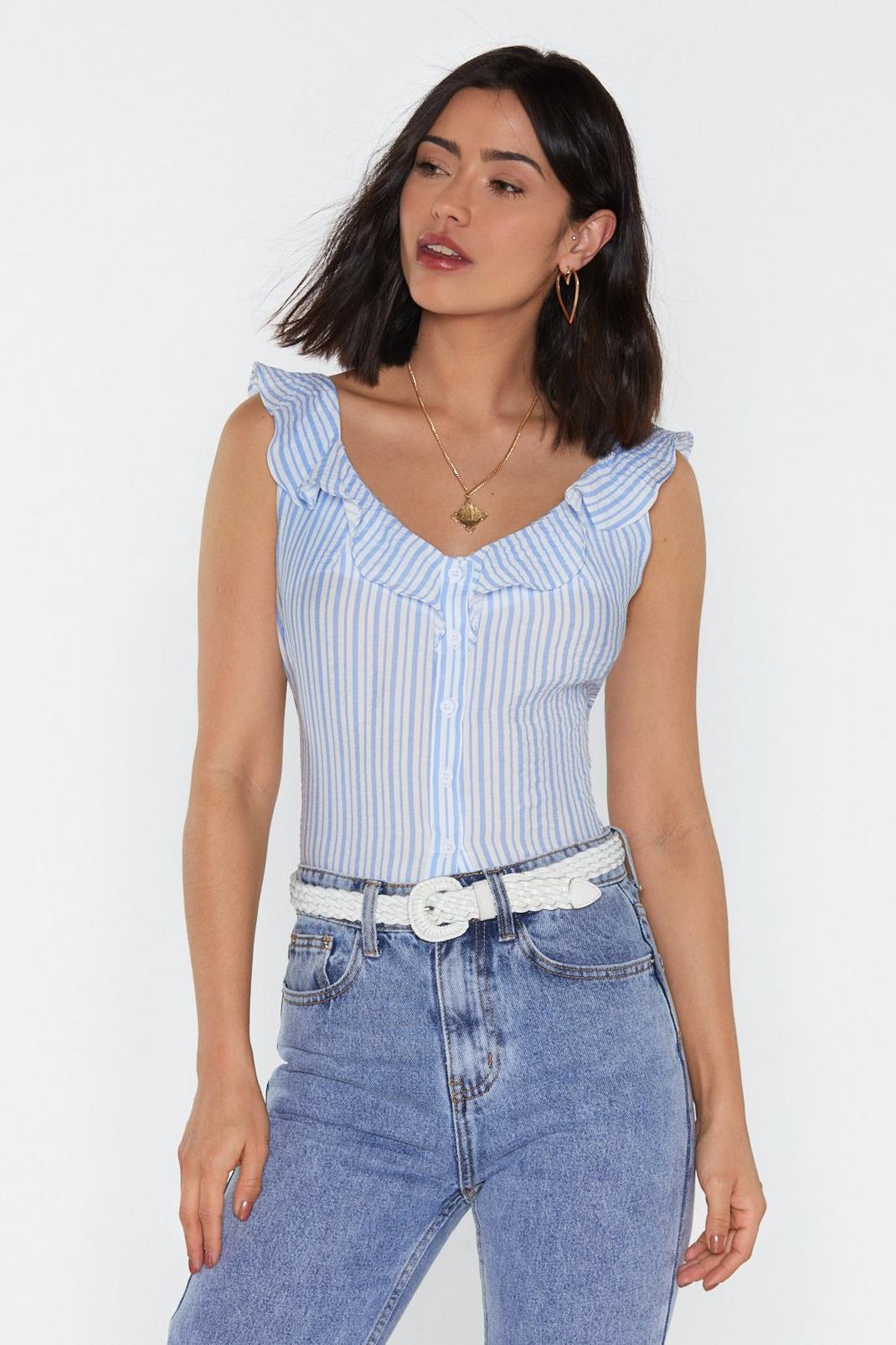 Stripe Button Down Ruffle Vest Top image number 1