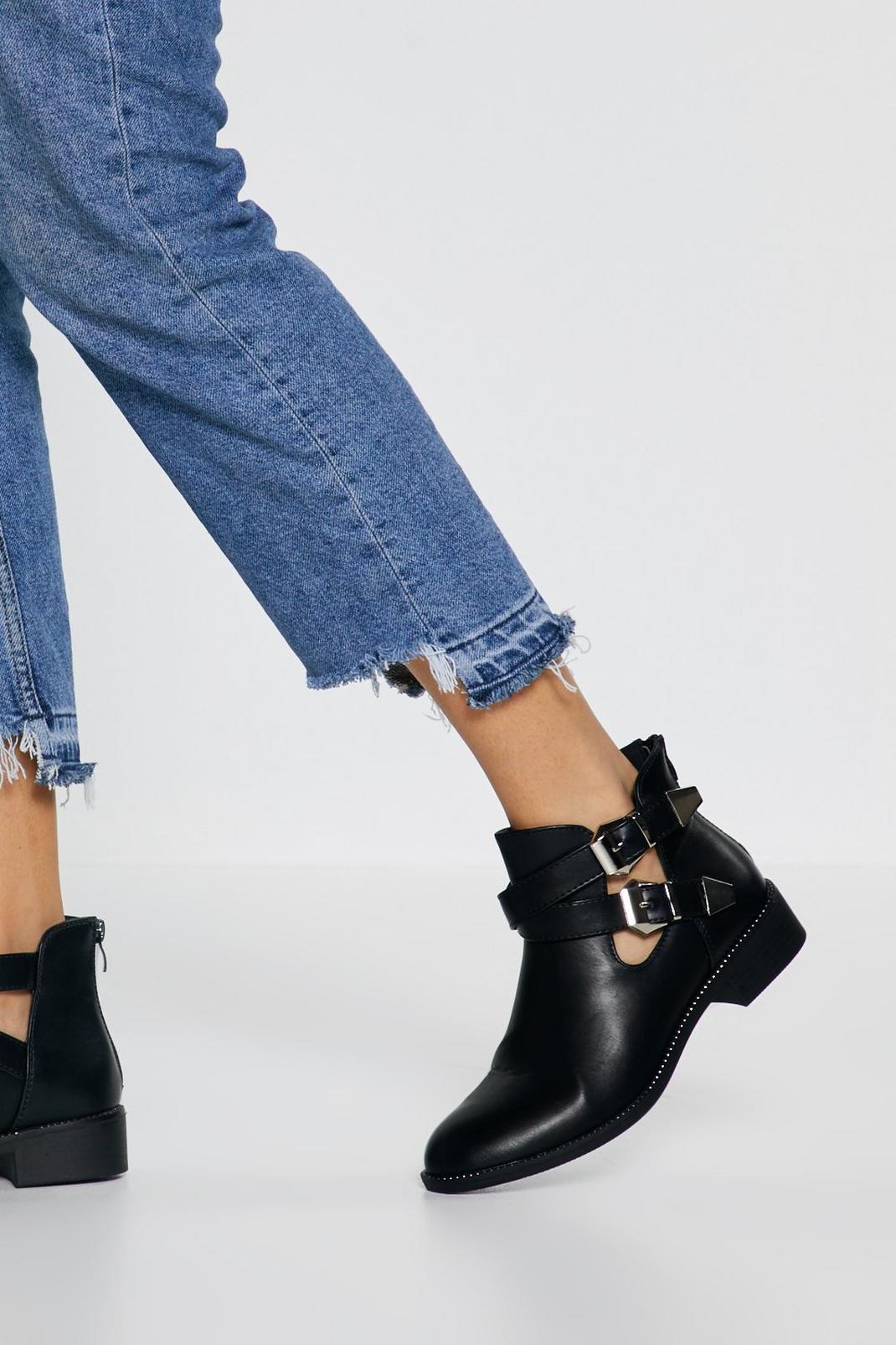 Cutout Leather Ankle Boots