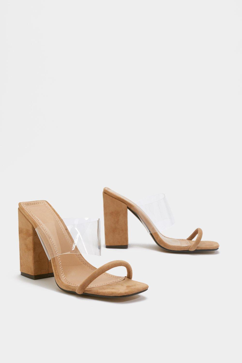 nude mules block heel