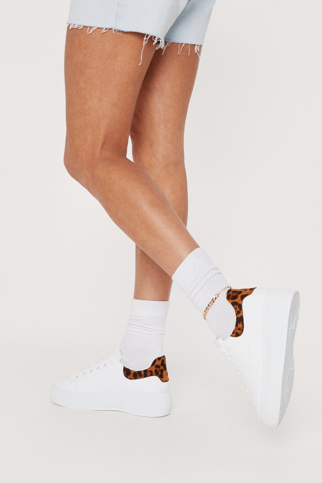 Faux Leather Leopard Print Platform Sneakers image number 1