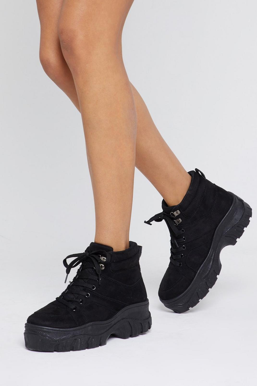 Black Chunky Lace Up Boot Sneakers image number 1