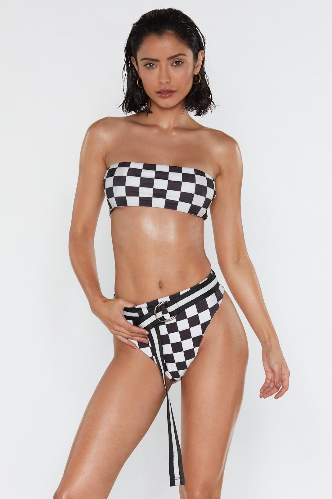 All's Square Checkerboard High-Leg Bikini Bottoms image number 1