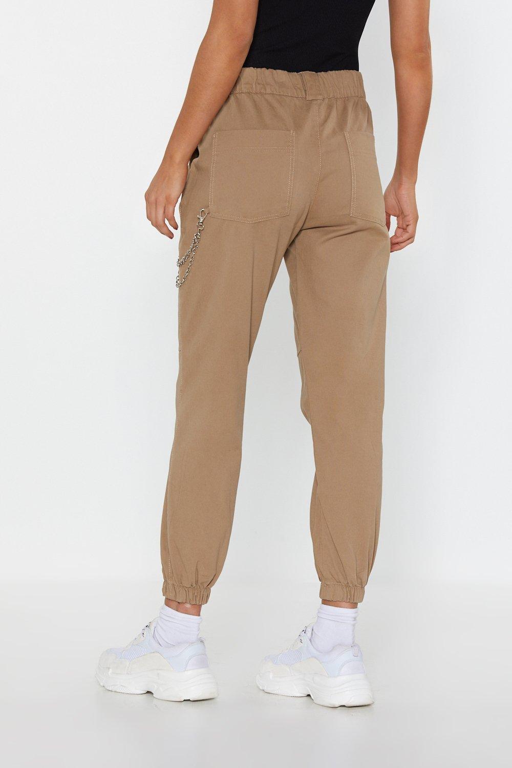 Khaki joggers with chain clearance