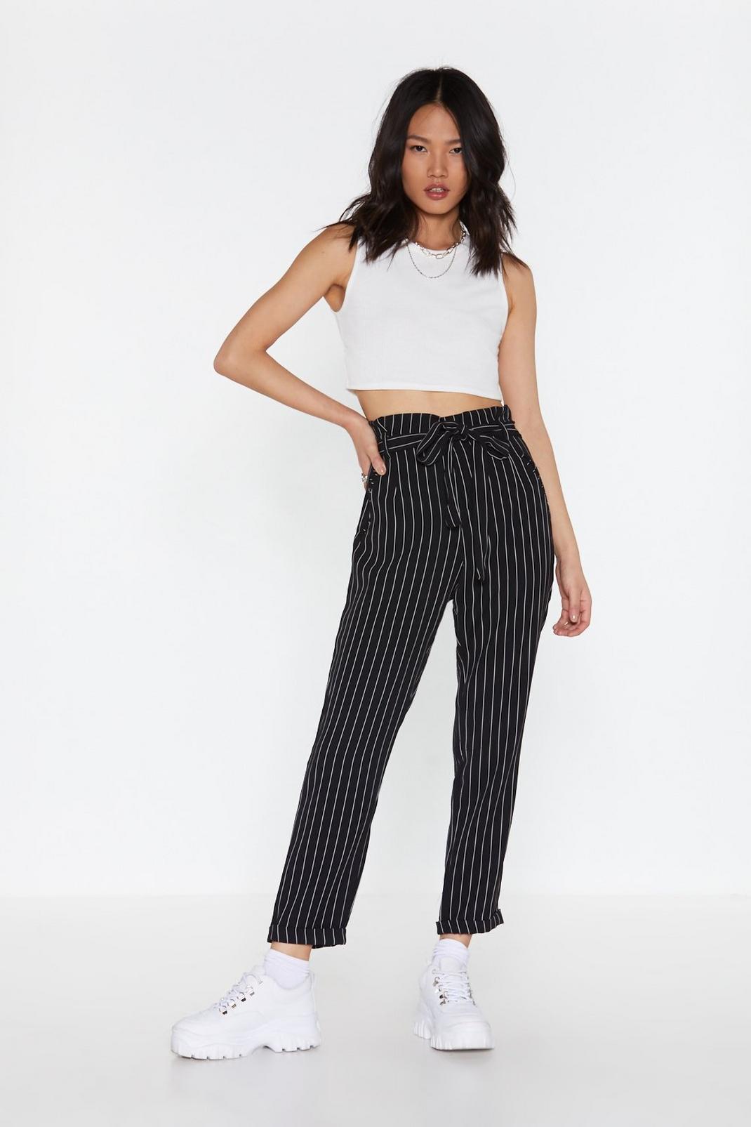 What's Pin Going On Pinstripe Paperbag Pants image number 1