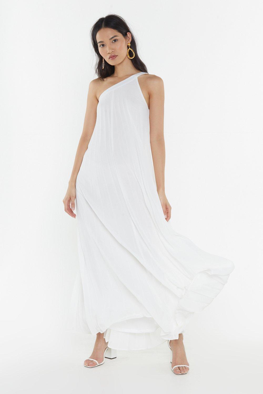 one shoulder pleated dress