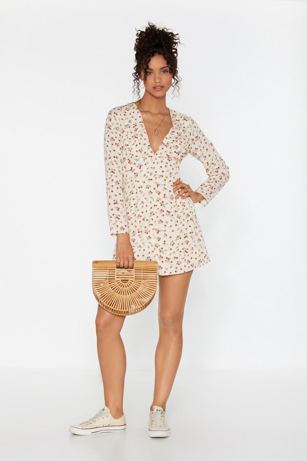 V-neck and Call Floral Mini Dress image number 1