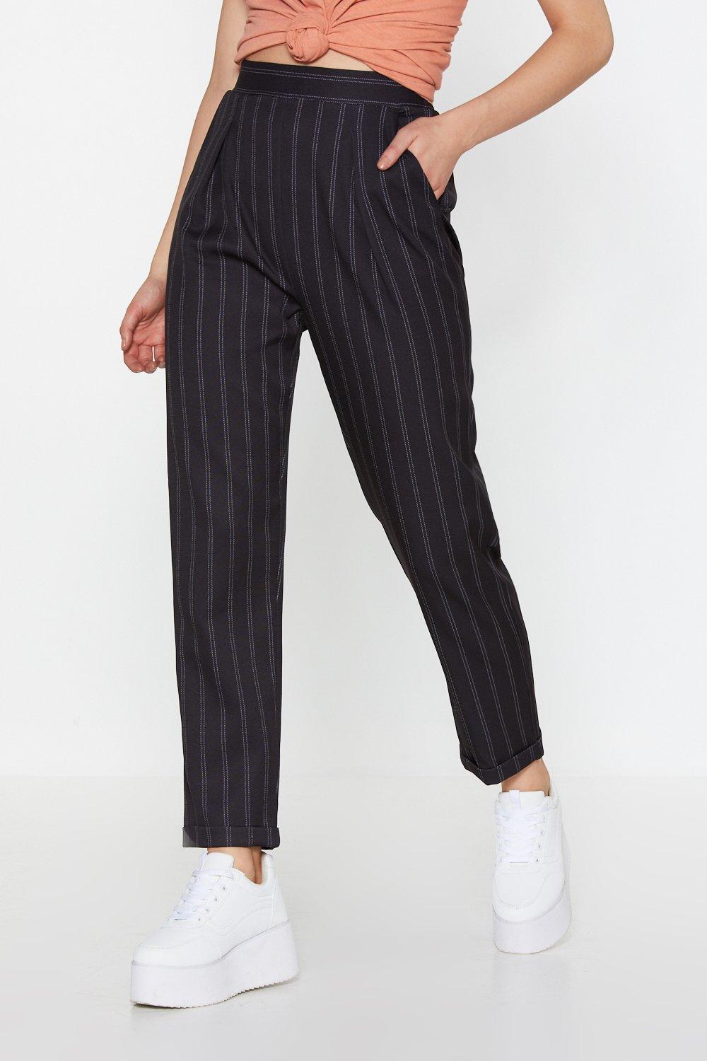 Pantalon taille haute raye shop