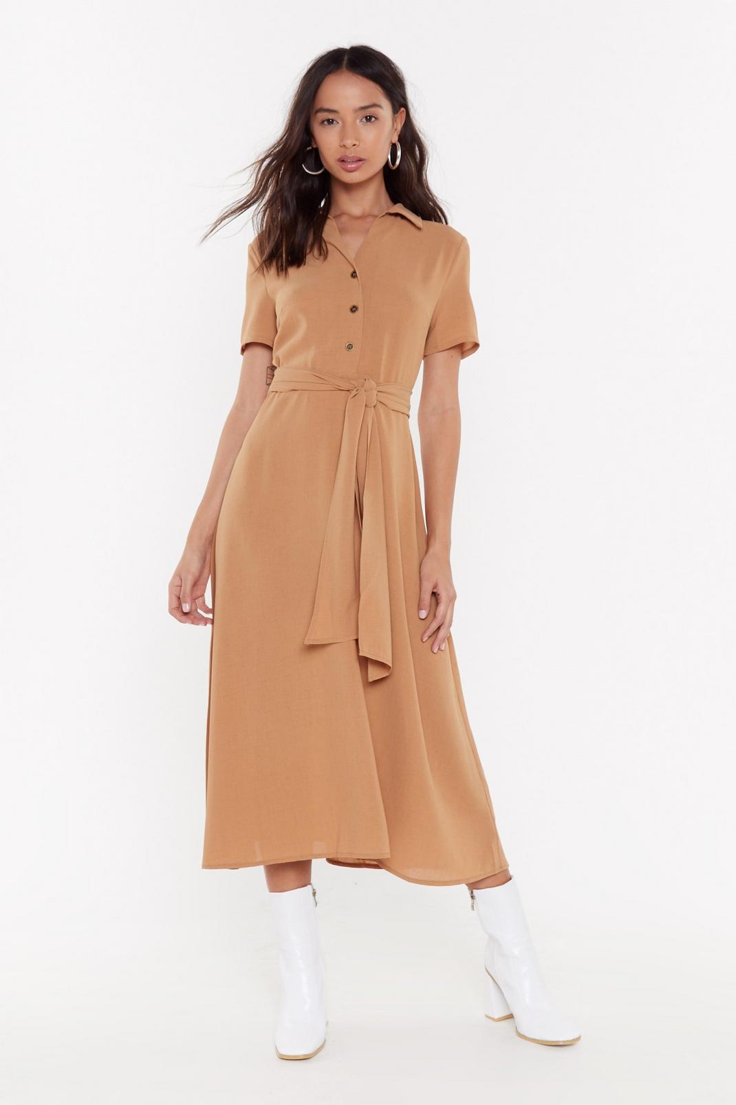 Hit the Calm Button-Down Tie Midi Dress image number 1