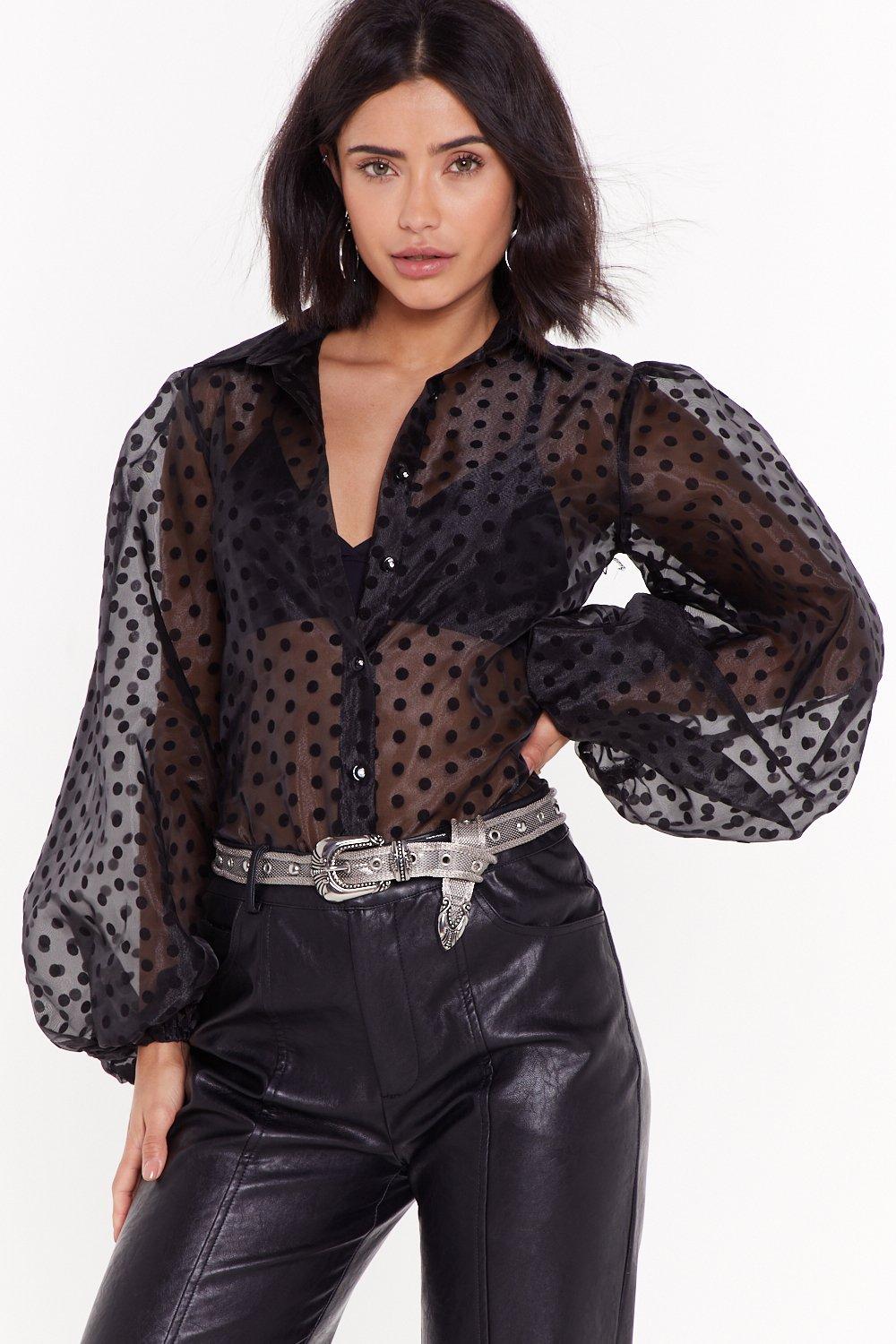 organza polka dot balloon sleeve blouse