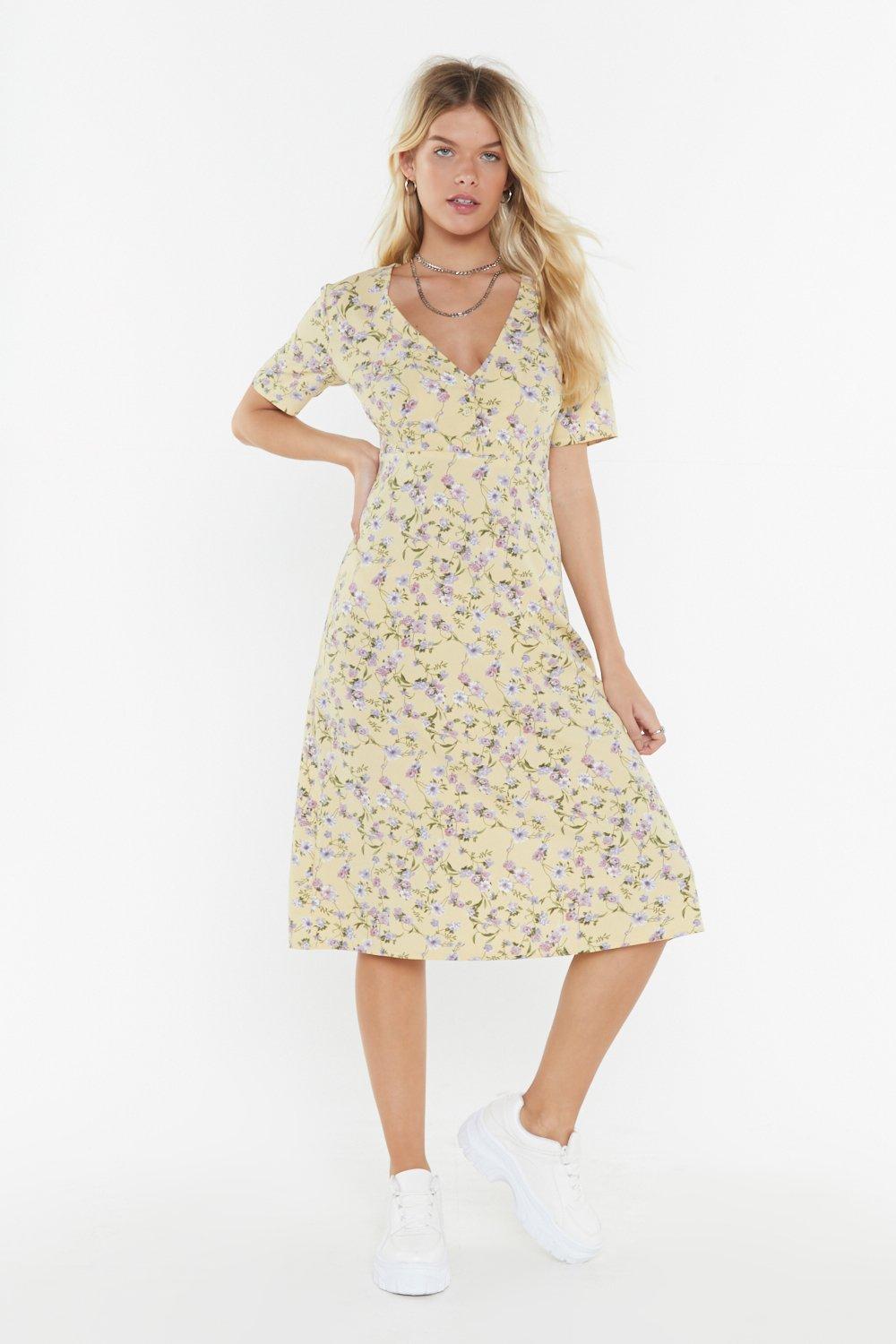 floral short sleeve midi dress