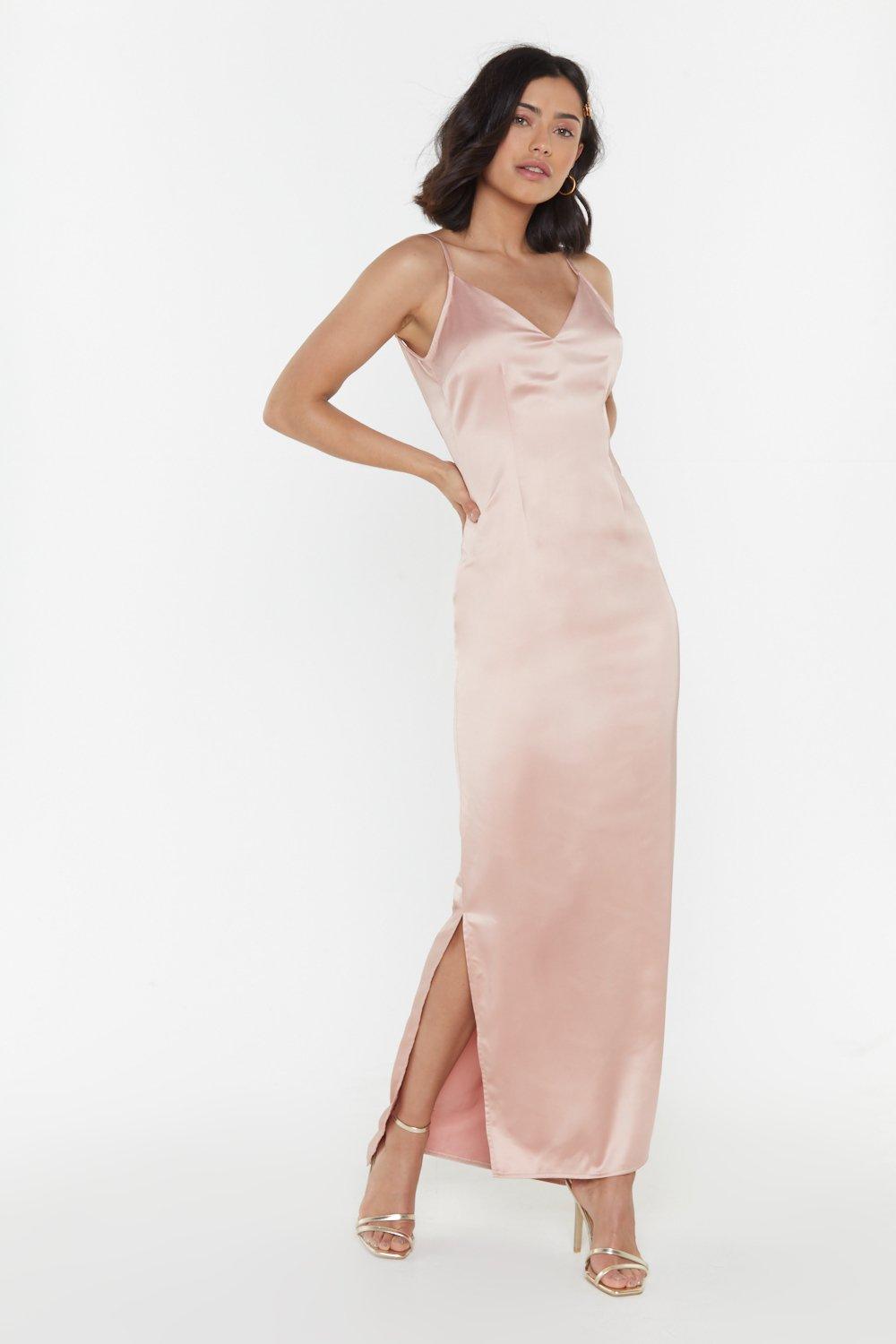 pink satin dress maxi