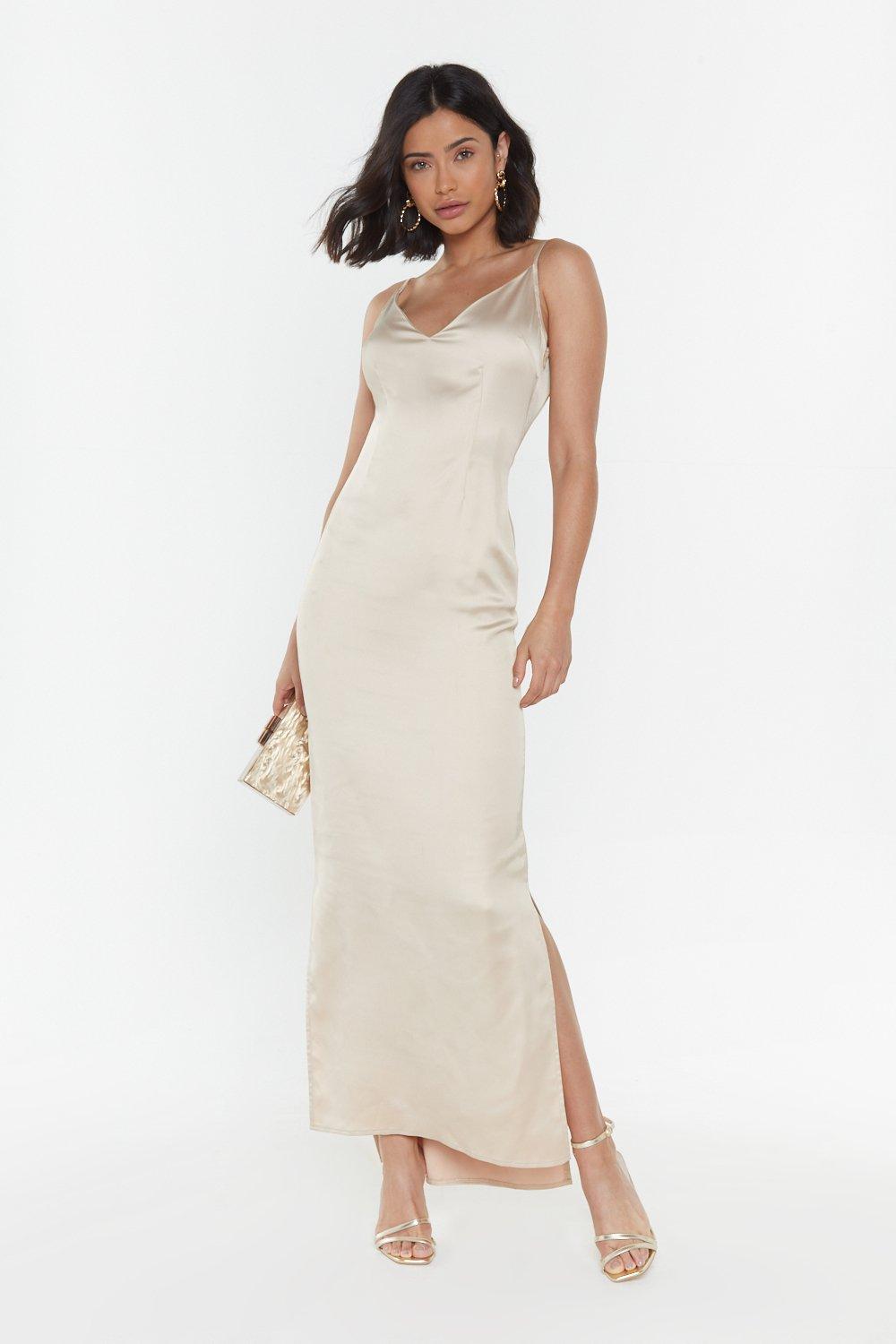 satin maxi dress with slit