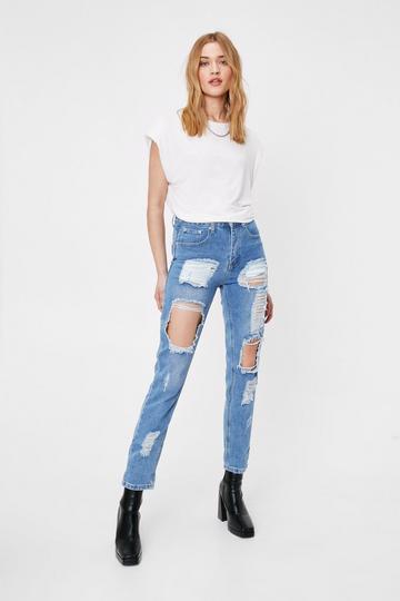 Blue Distressed High Waisted Mom Jeans