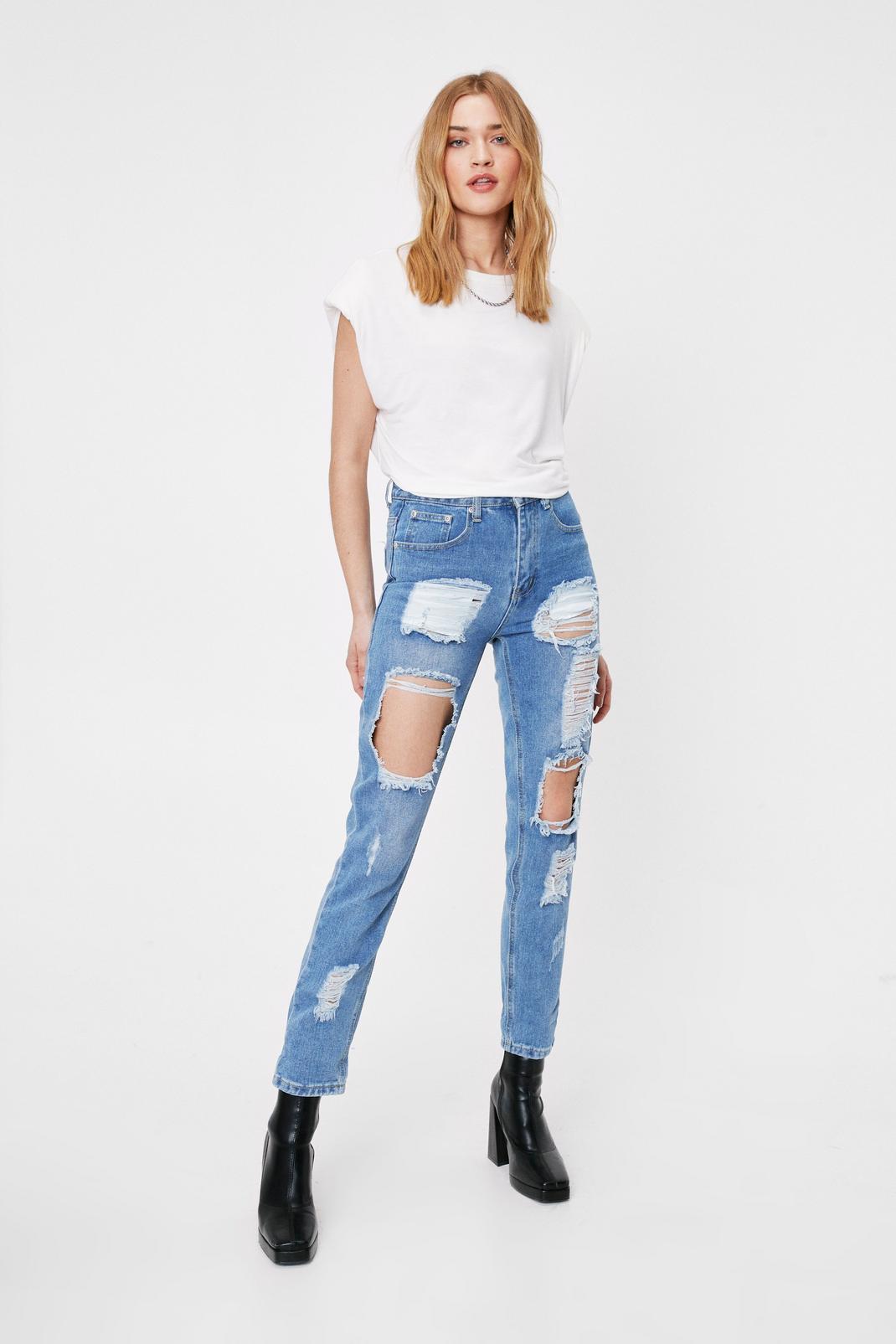 Light blue Ripped Distressed Mom Jeans image number 1