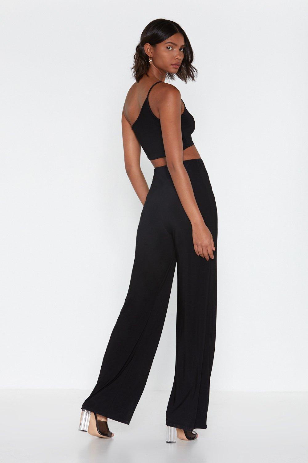 Discount Rhinestone One-Shoulder Top and Seam Detail Pants Set