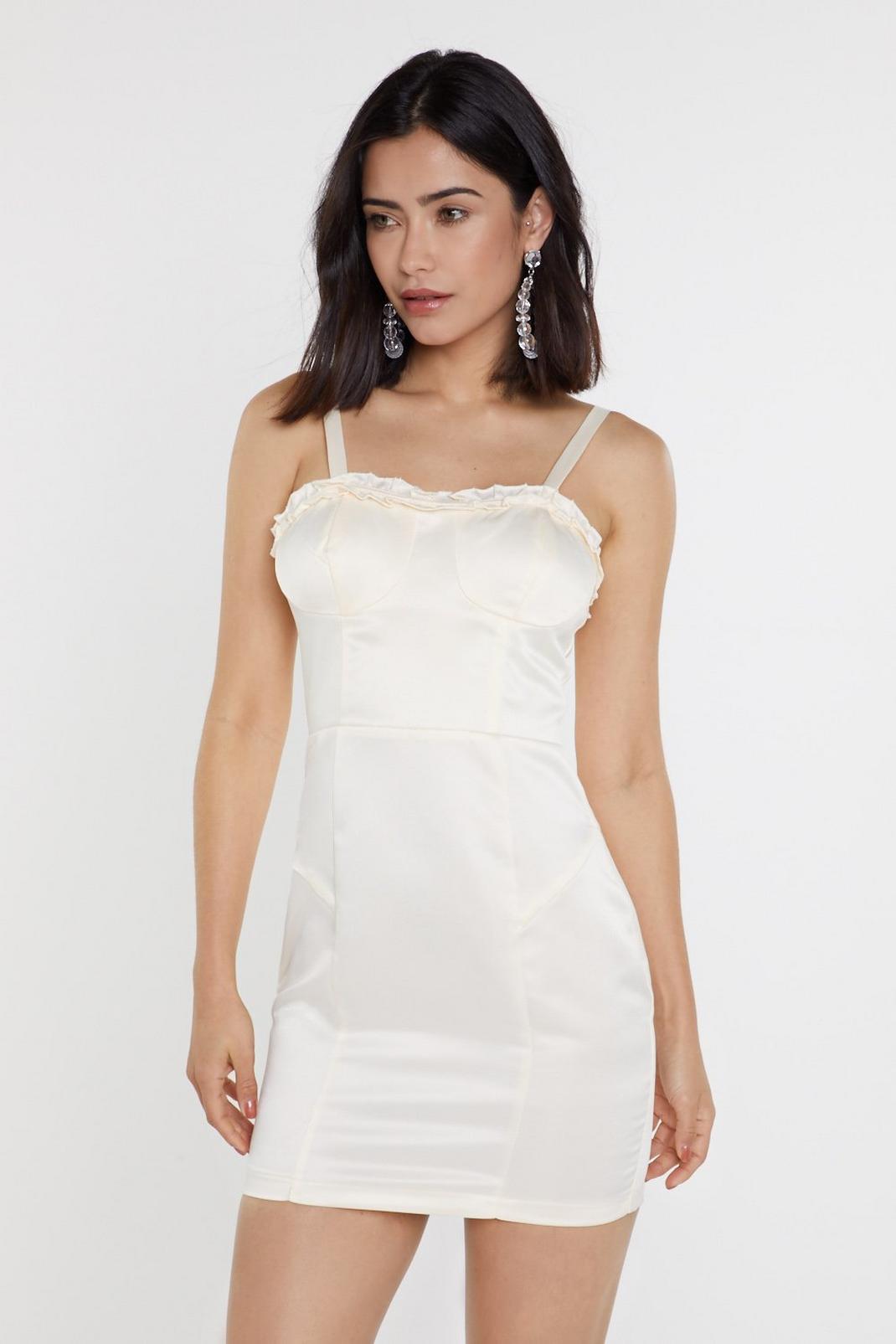 Ivory Satin Cupped Bodycon Mini Dress image number 1