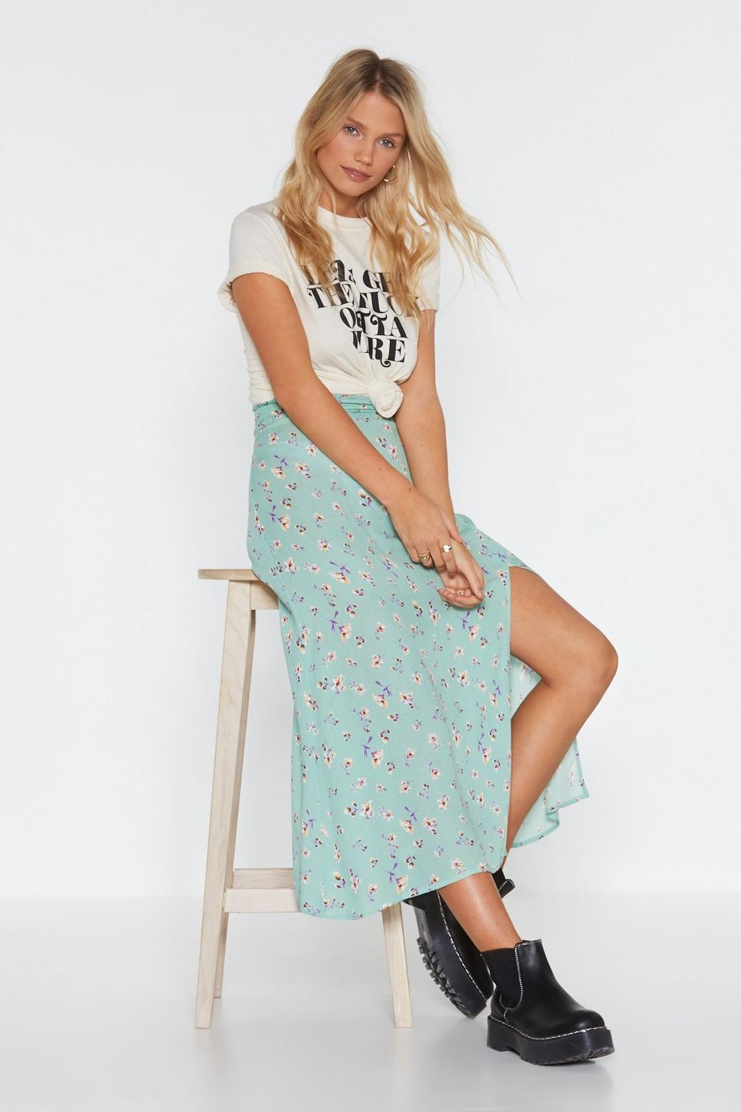 Floral A-line Slit Maxi Skirt image number 1