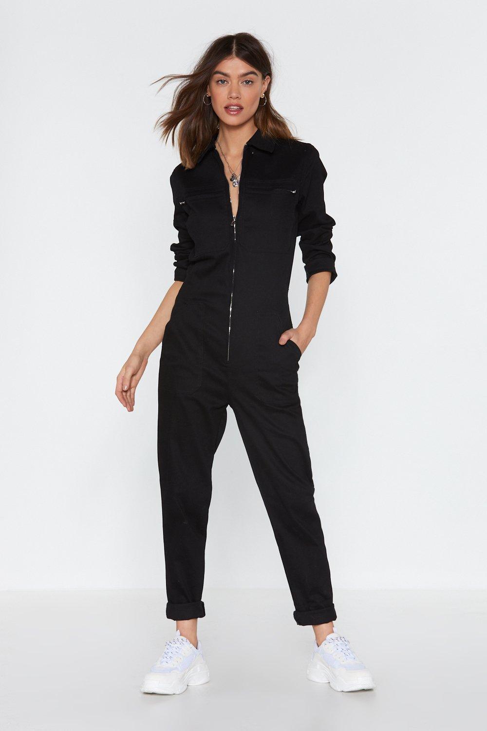 denim boiler suit black