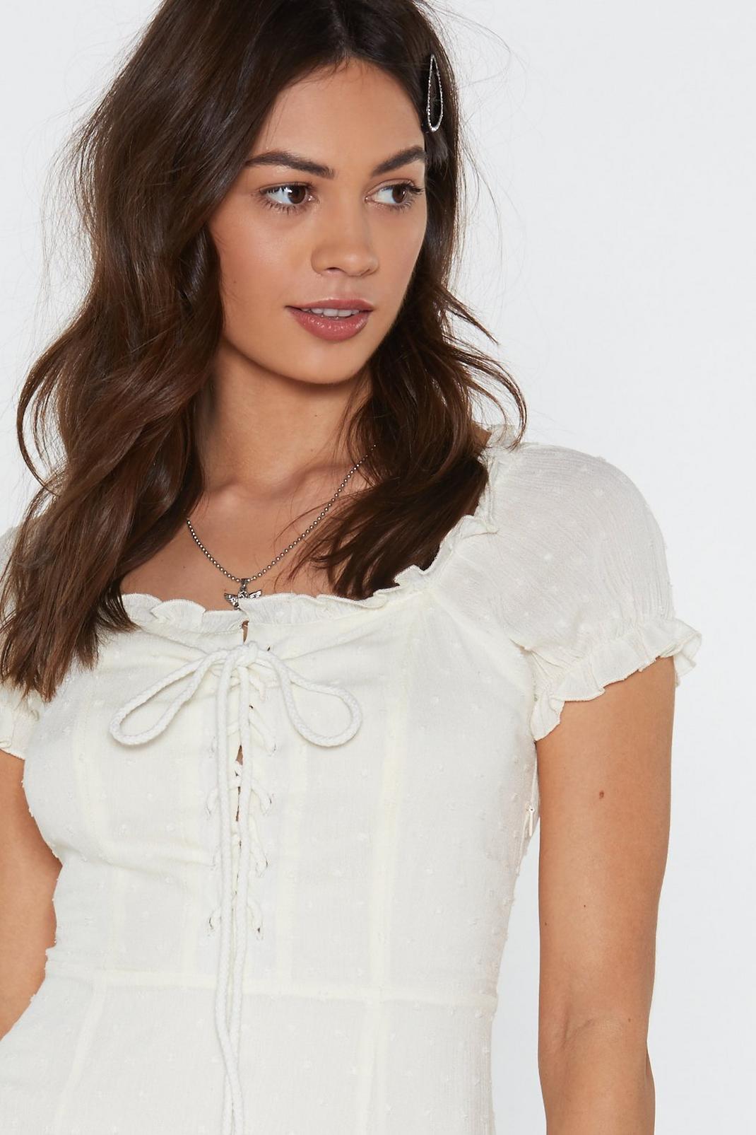 Puff Sleeve Lace Up Dobby Lined Mini Dress image number 1