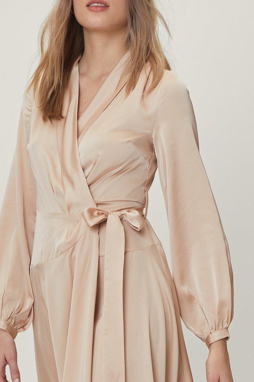 Satin Long Sleeve Belted Maxi Wrap Dress | Nasty Gal