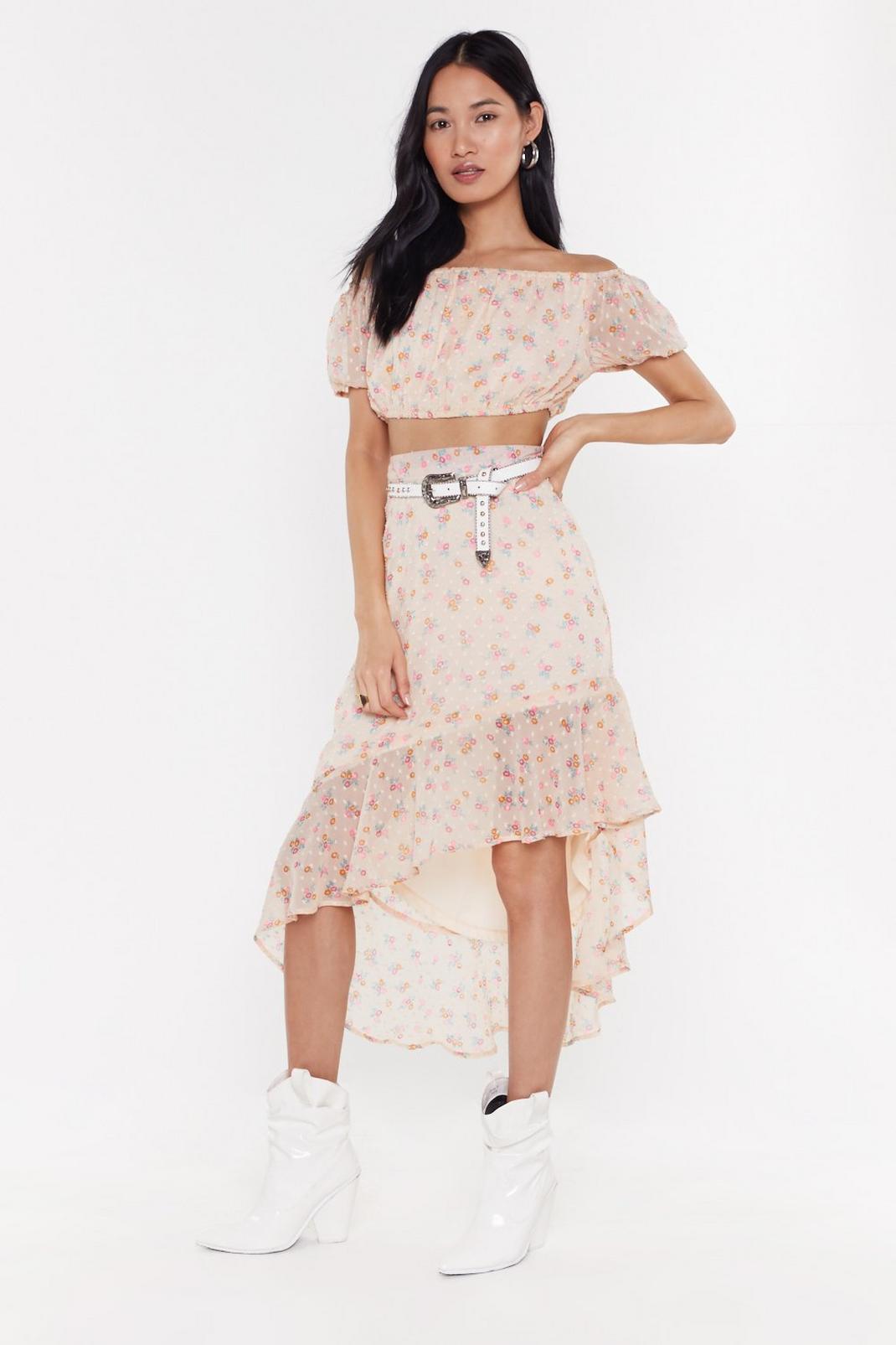 Frill 'Em with Kindness Floral Asymmetric Midi Skirt image number 1