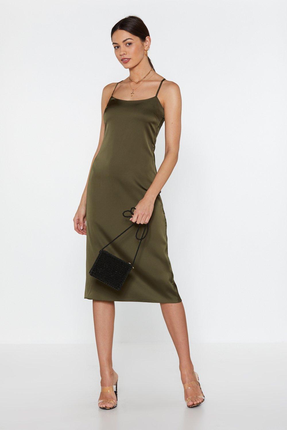 khaki satin dress