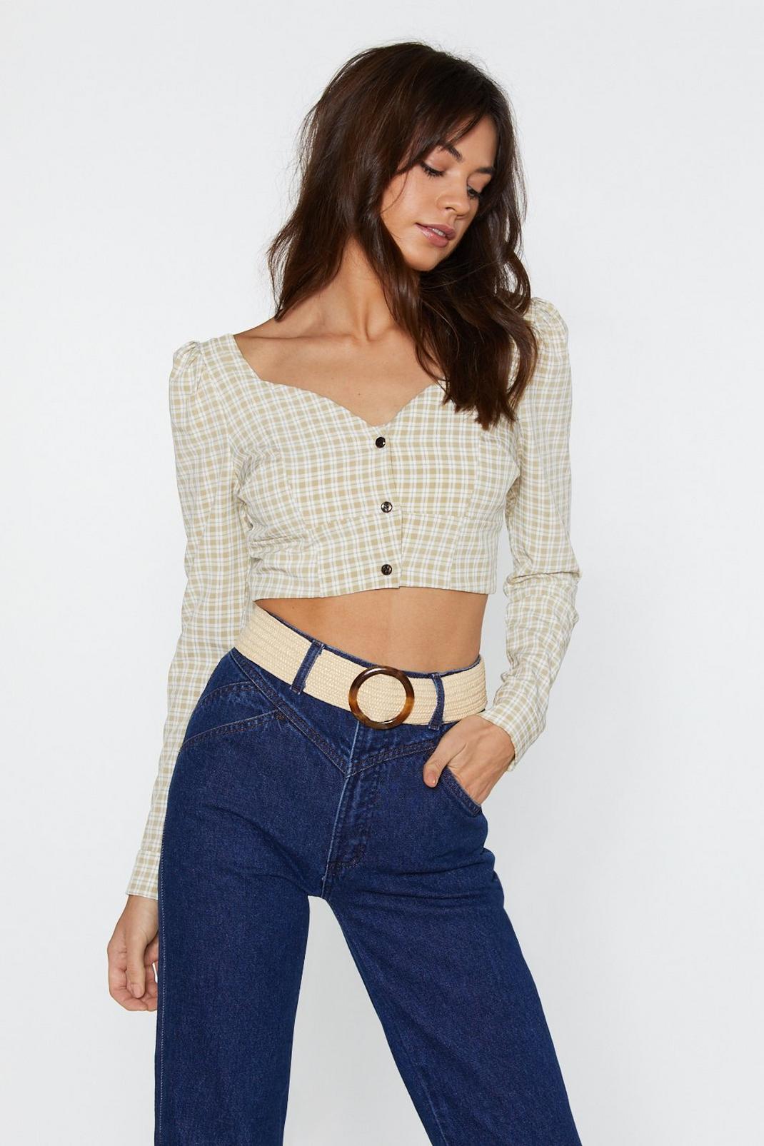 On the Grid Check Cropped Blouse image number 1