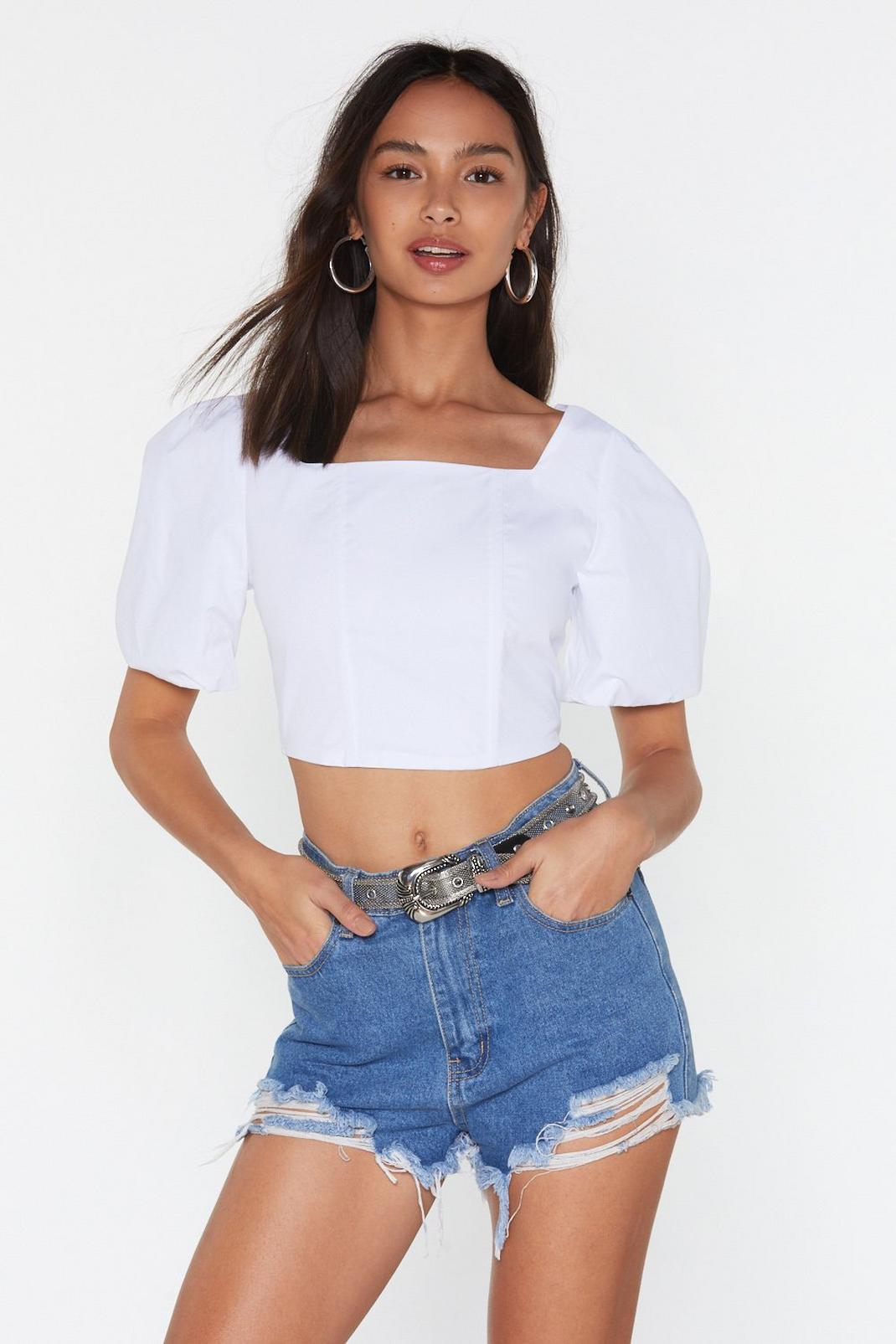 Puff Sleeve Cotton Crop Top image number 1