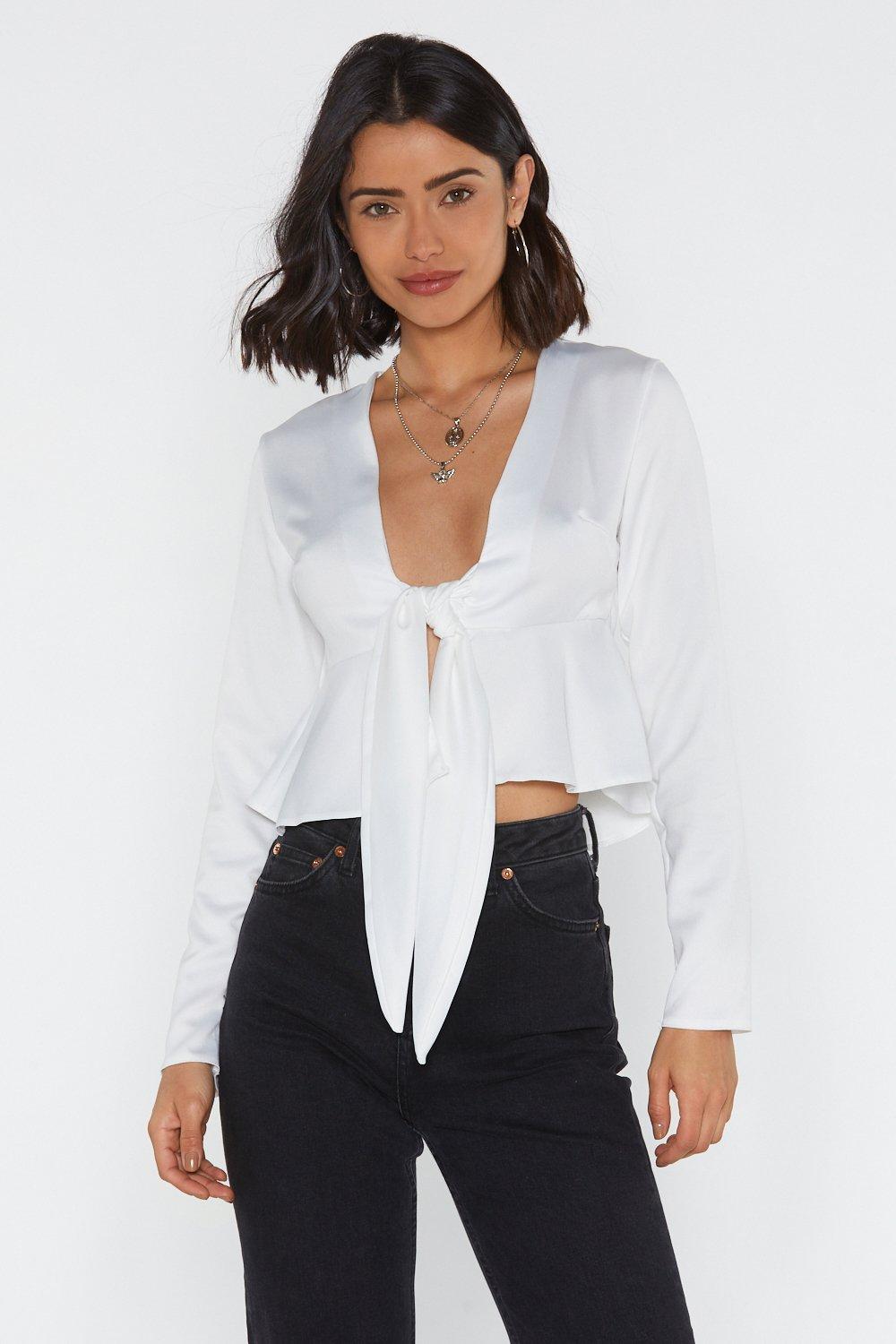 white satin tie top