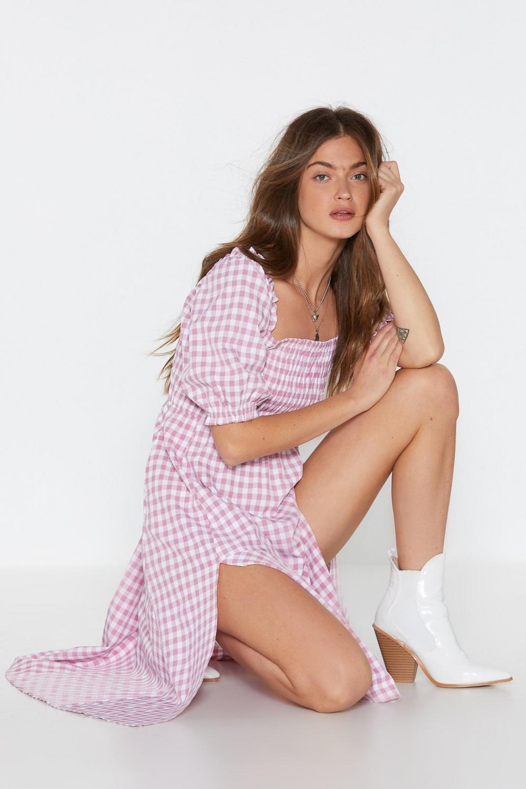 Pink Gingham the Goods Shirred Midi Dress image number 1