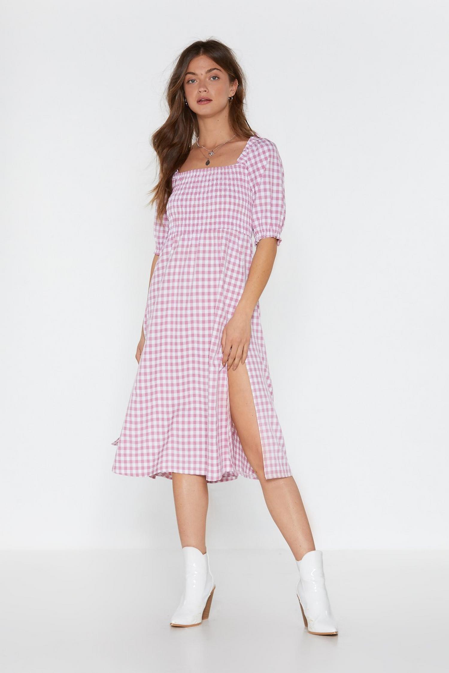 Gingham The Goods Shirred Midi Dress