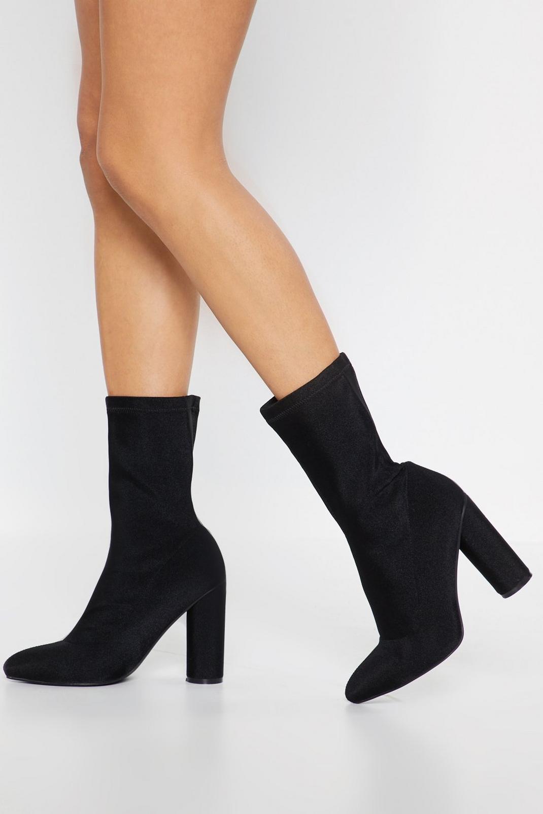 Black Sock Boot with Block Heels
 image number 1