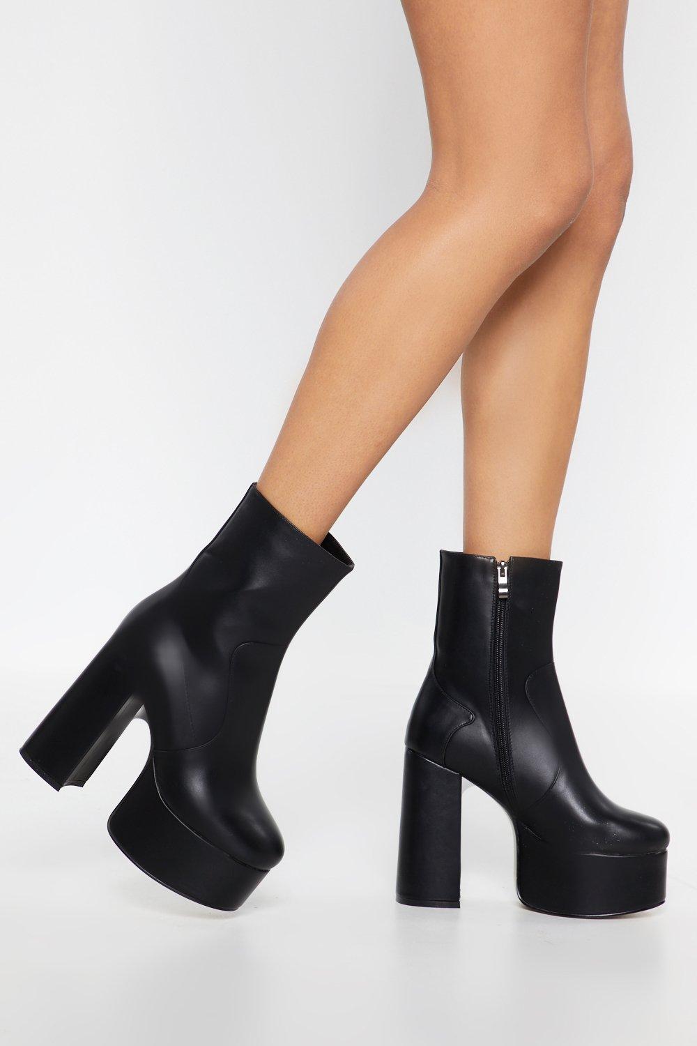 black chunky heel sock boots