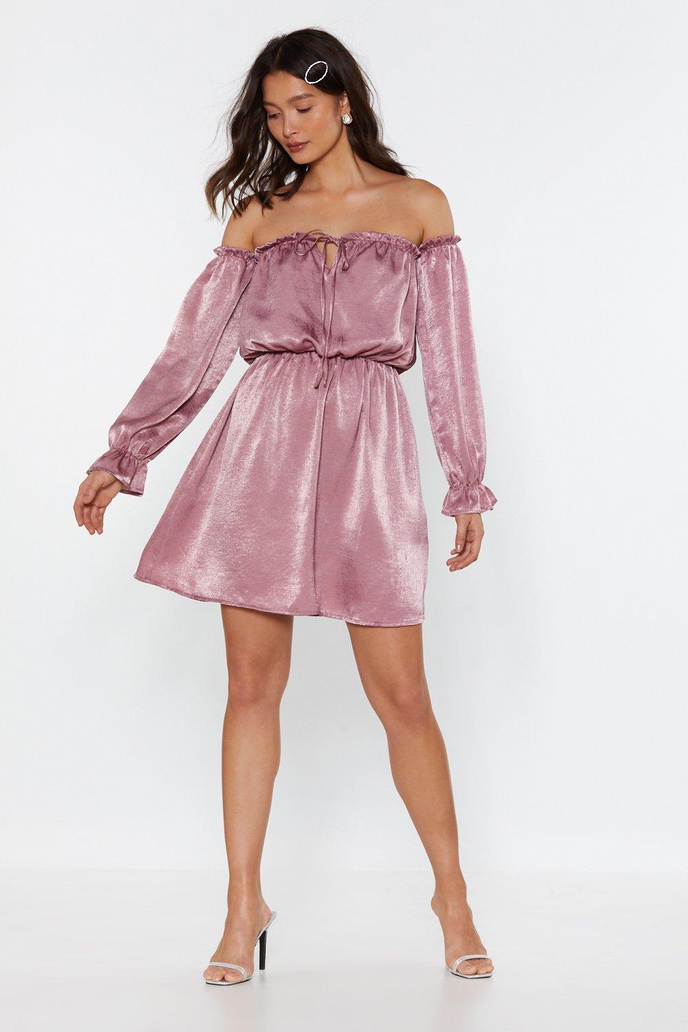 satin dress off shoulder