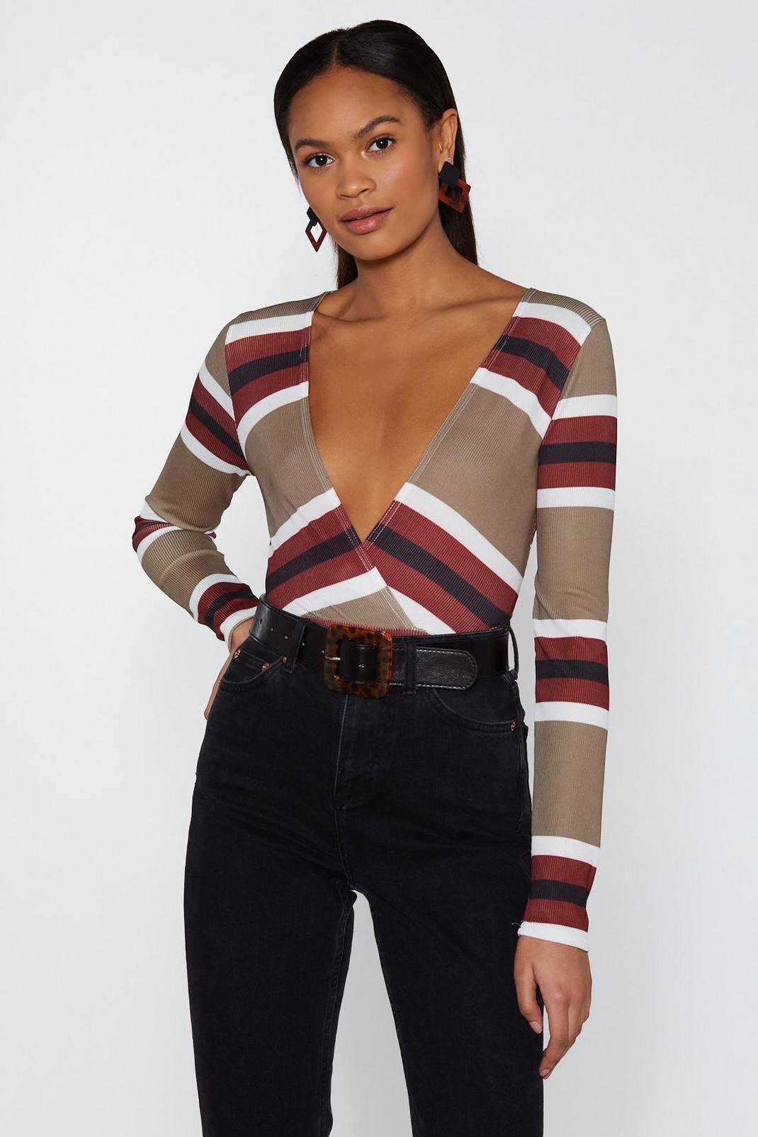 What's Your Stripe Plunging Wrap Bodysuit image number 1